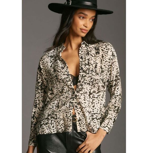 NWT Anthropologie Cloth & Stone Women's Relaxed Button-Down Shirt Brown Size 2XS - Picture 1 of 15